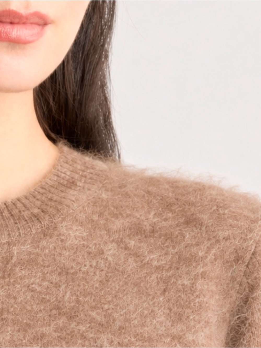 JOIE Beige Brushed Cashmere Short Sleeves Sweater Top Coffee Cafe Latte Toffee M - Picture 4 of 8